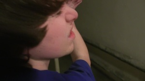 A stunning 18yo twink with chaotic hairstyle sucks off